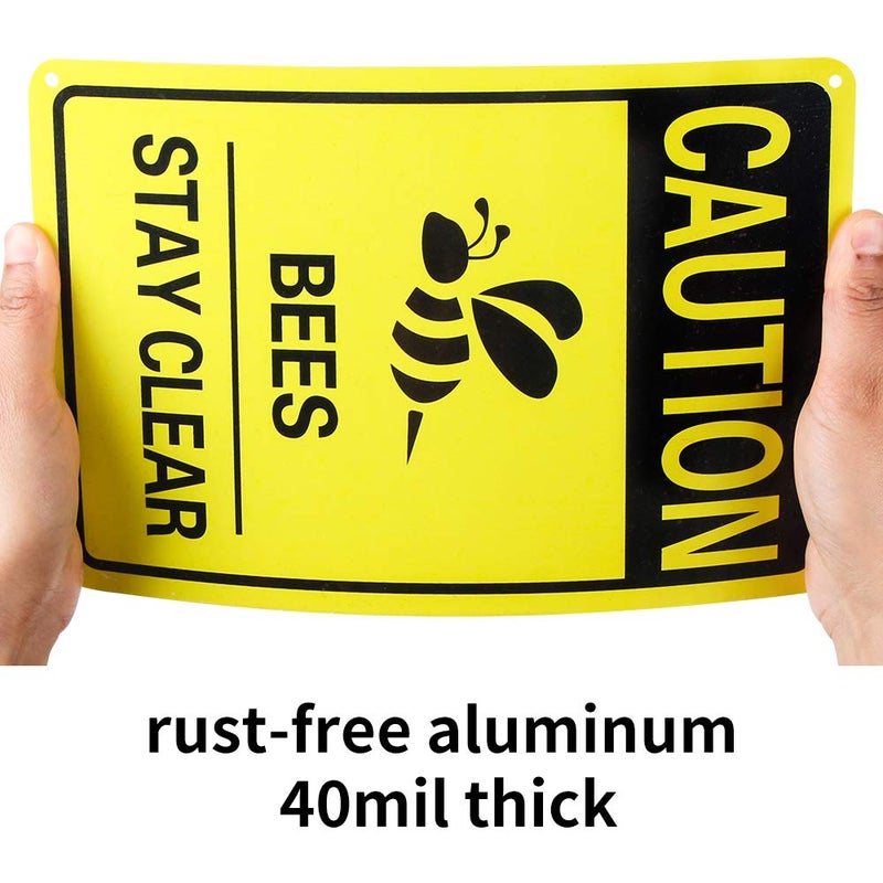 Enjoyist 2 Pack Caution Bees Stay Clear Sign, 10"x 7" .04" Aluminum Reflective Sign Rust Free Aluminum-UV Protected and Weatherproof - Image 3